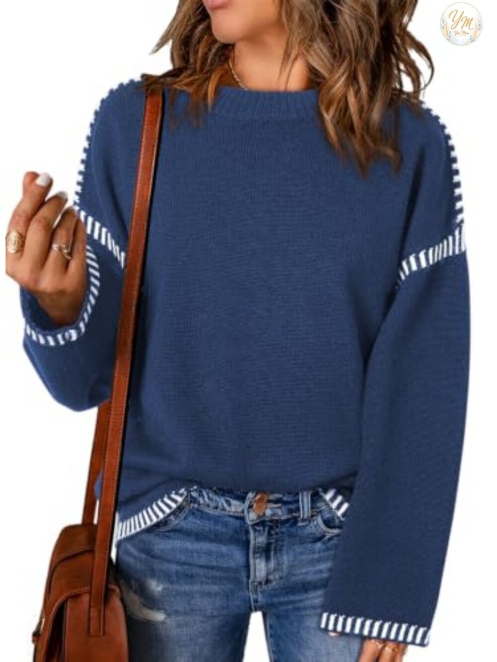 Oversized Crewneck Cable Knit Pullover Sweater Long Sleeve